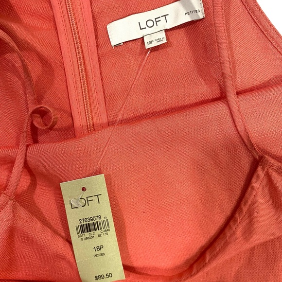 NWT LOFT Petites Coral Linen Blend Midi Dress with Tie Waist and Pockets 18P - Picture 4 of 6